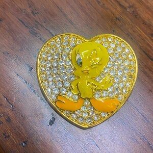 Warner Bros Tweety Bird Brooch Goldtone with Rhinestones